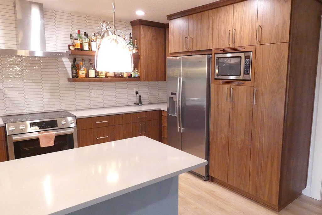 Tualatin OR Basement Kitchen Remodeling with Grain Walnut Cabinets