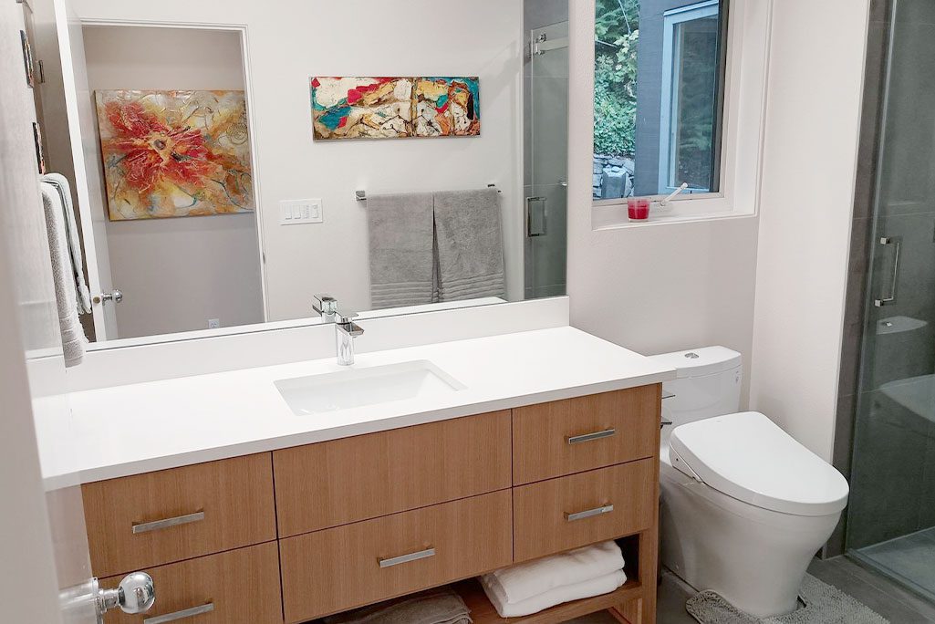 NW Portland Bathroom Remodeling with Oak Cabinets