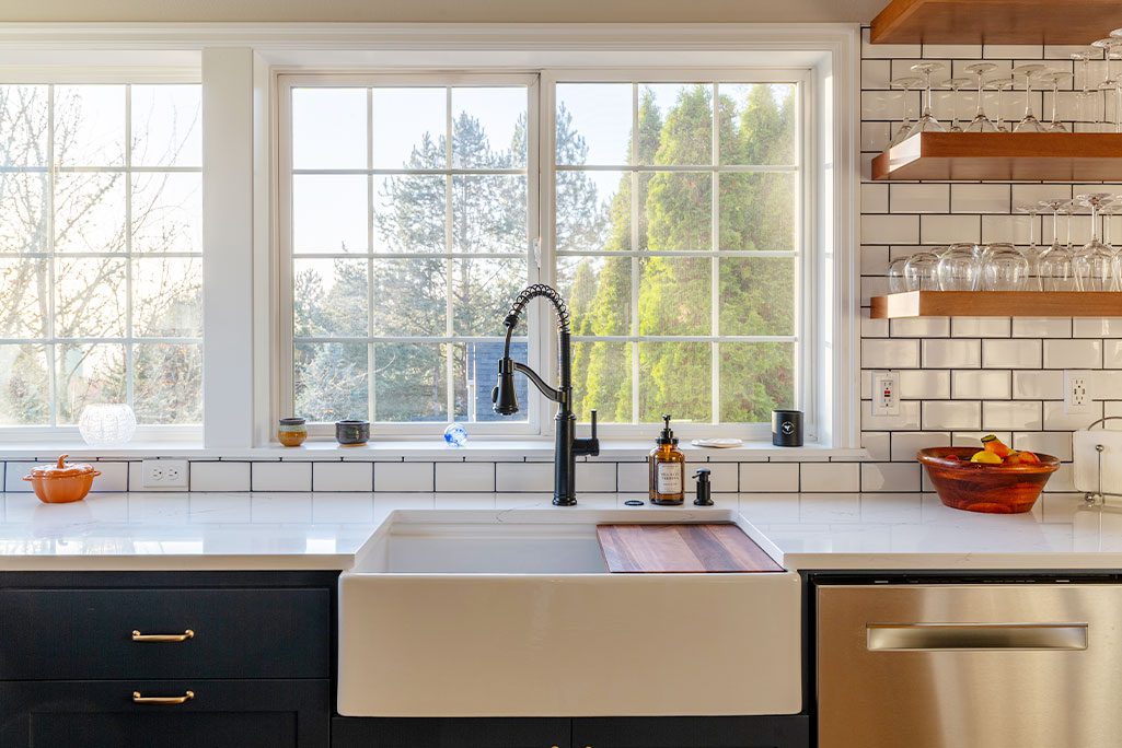 SW Portland Kitchen Remodel with a Farmhouse Sink and Large Windows